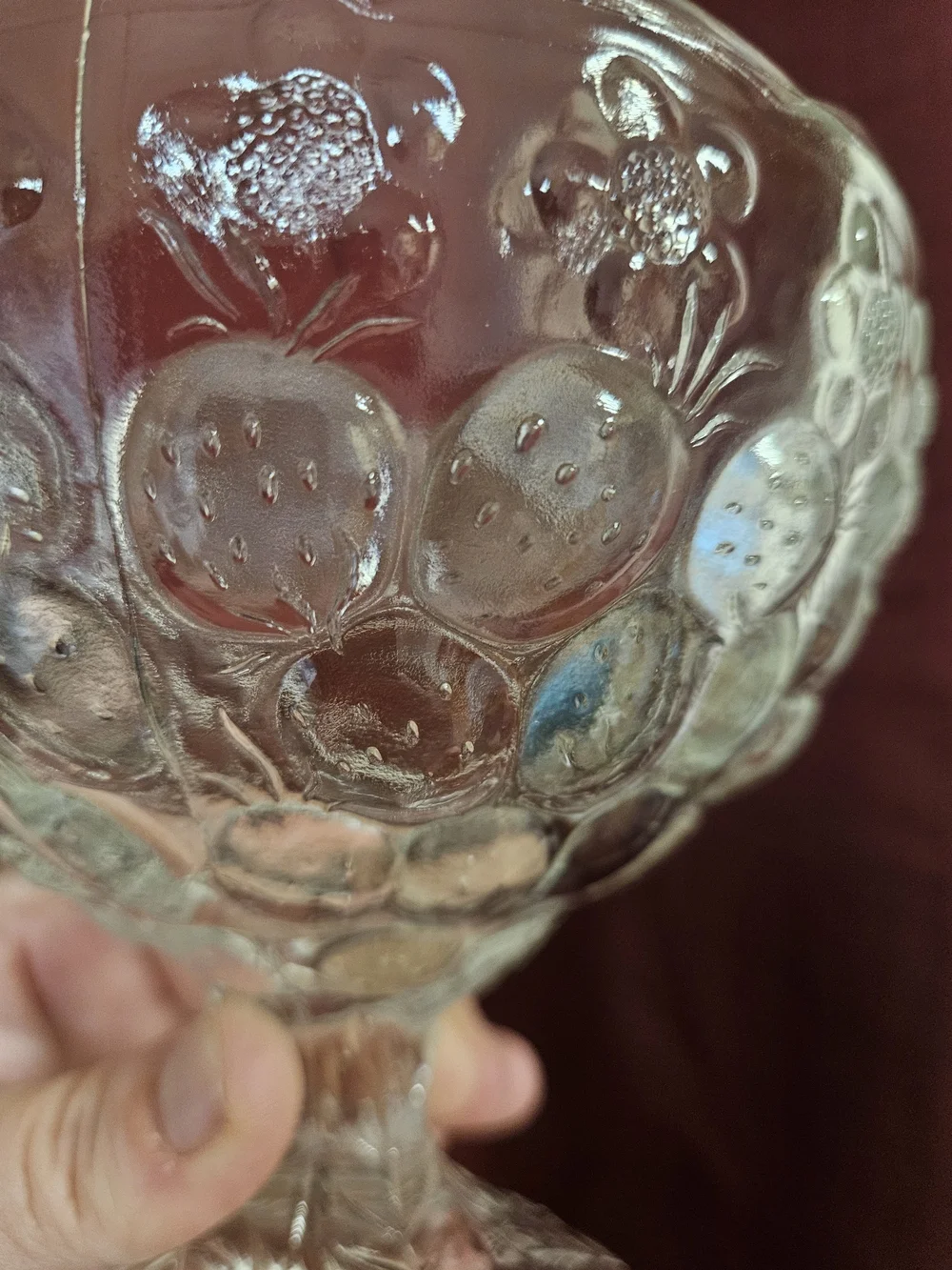 🍓 Strawberry & Floral Pattern Clear Pressed Glass Compote
